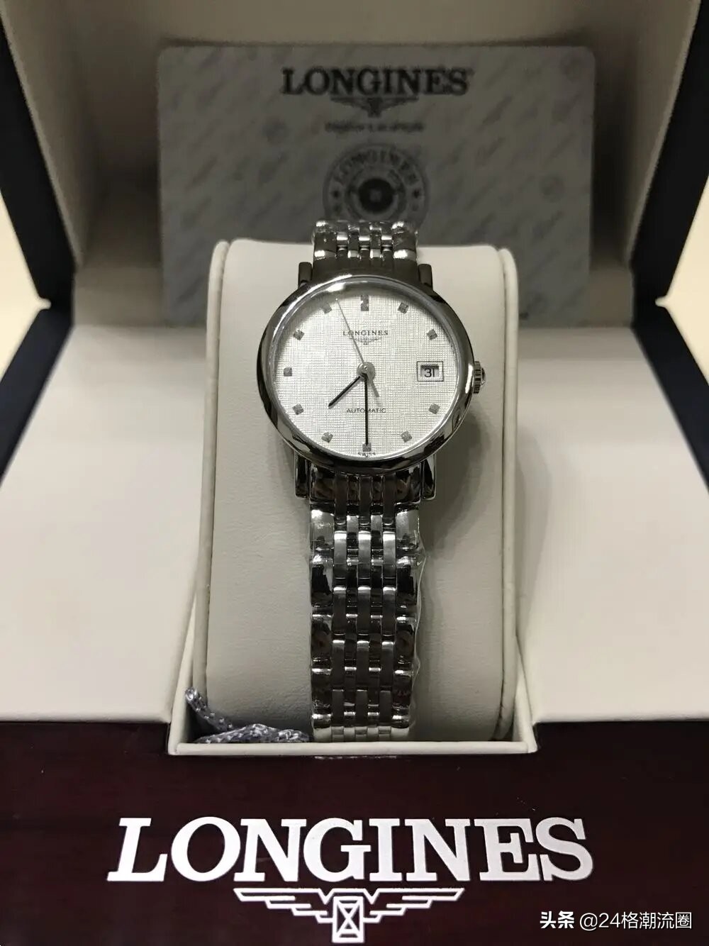 浪琴博雅女表蓝盘配皮带,浪琴博雅玫瑰金女表上手效果