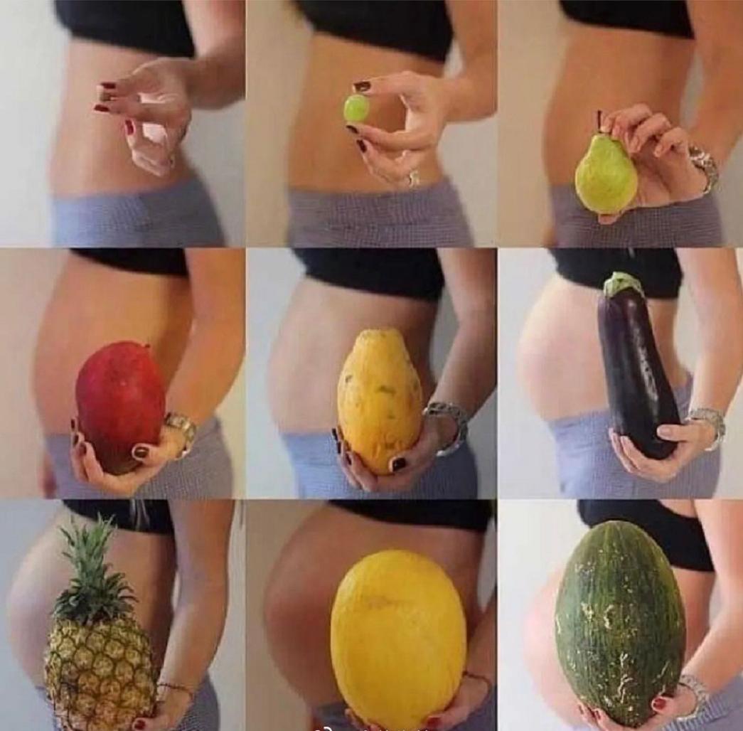 孕妇怀胎十月水果对比图,一张照片带你看孕肚