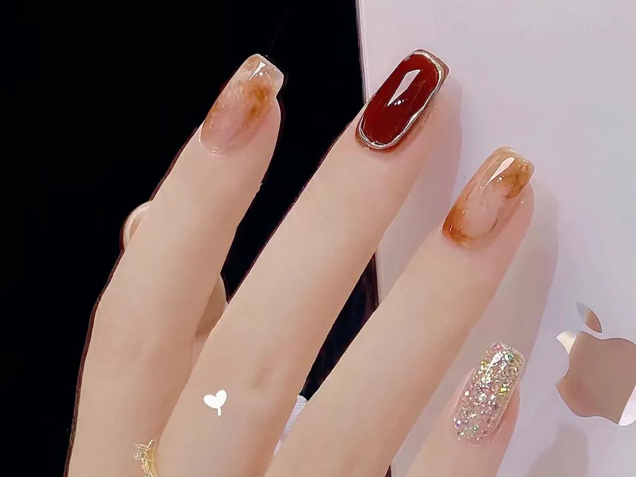 显白高级感琥珀穿戴美甲,美甲高级感琥珀甲款式