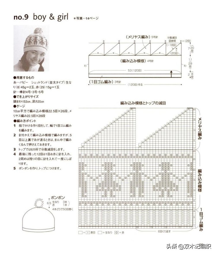 棒针男士提花帽子,北欧风棒针提花图解