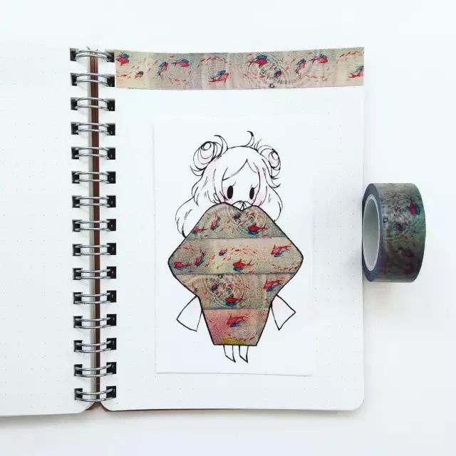 纸胶带做的小清新插画幼儿,胶带插画