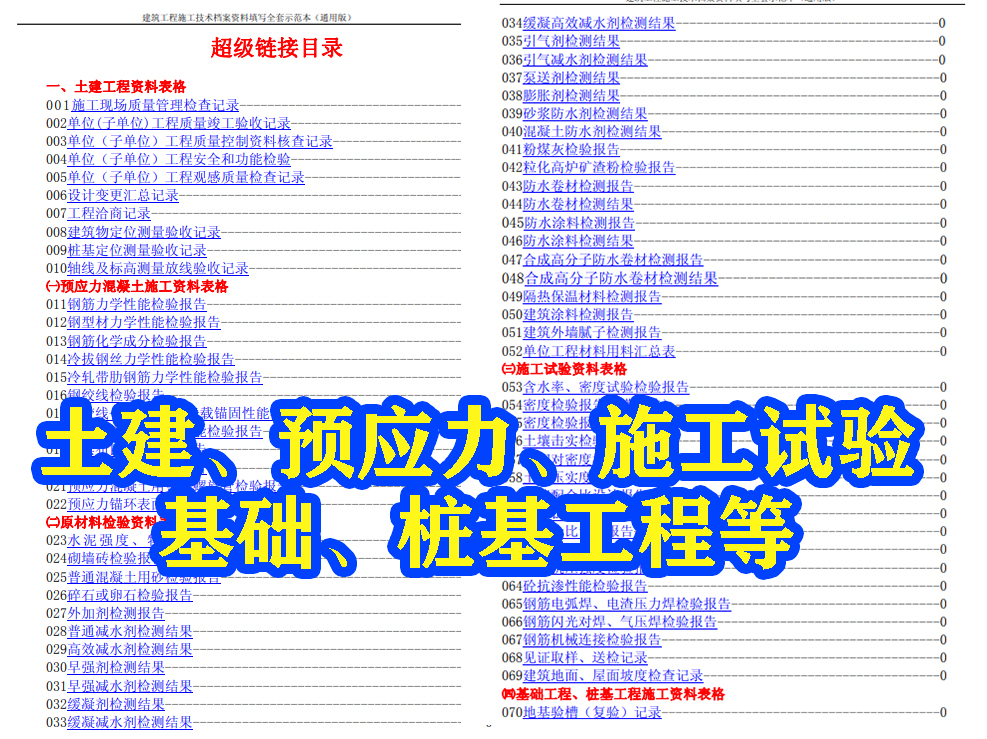 工程全套表格模板,工程资料图纸清单表格