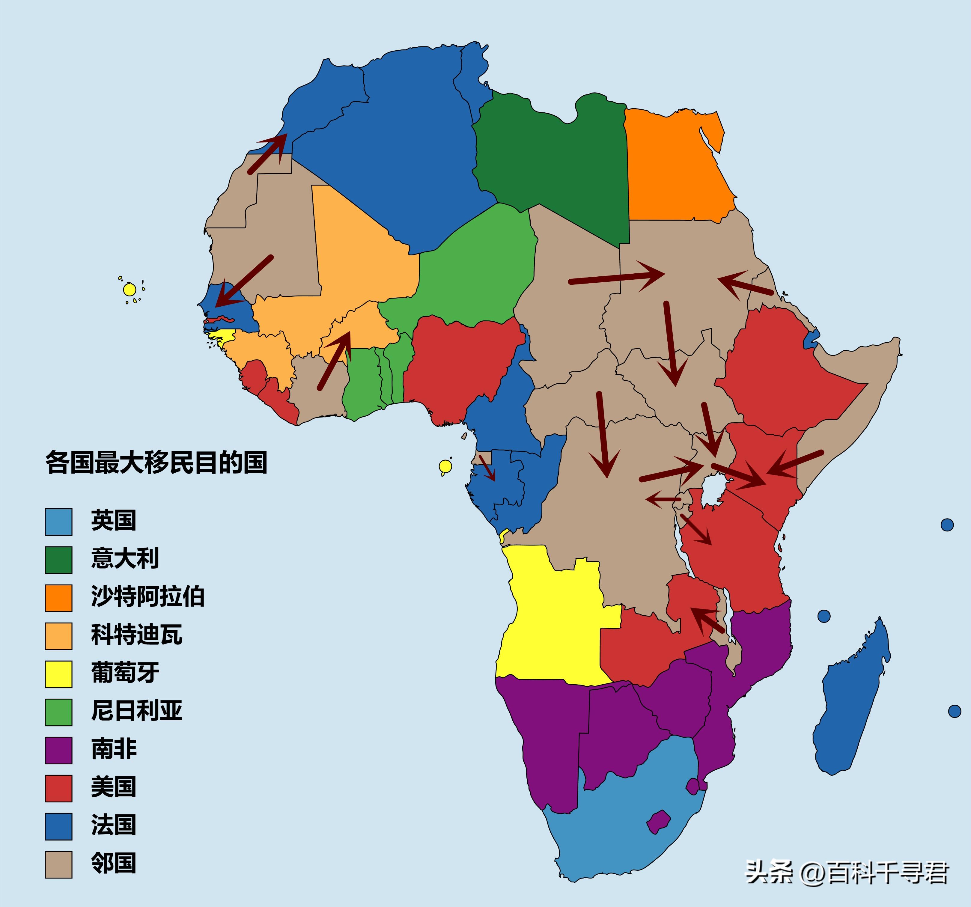 非洲各国人主要移居到哪国去？多达12个国家青睐法国