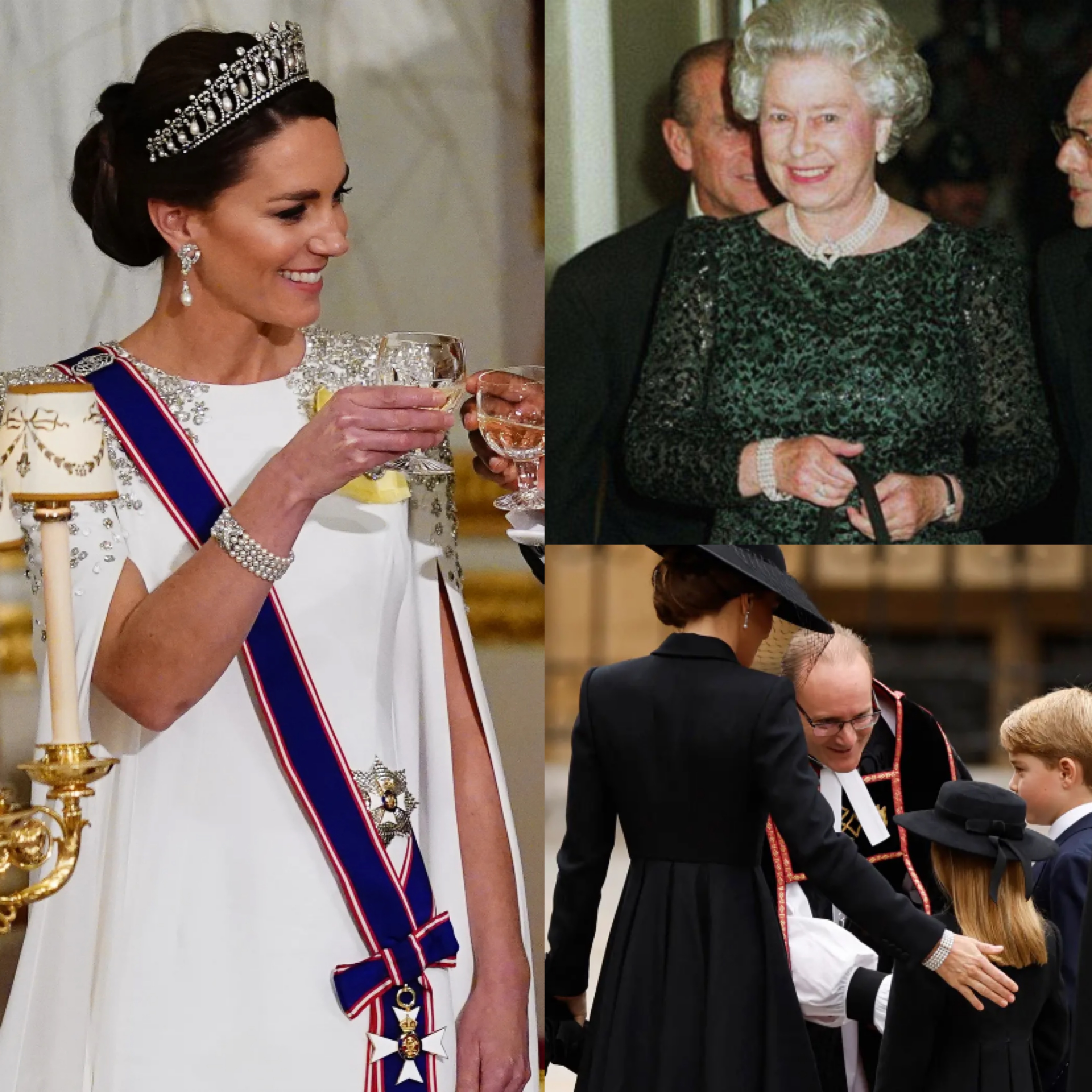 国宴显尊卑！卡米拉戴全套蓝宝石，凯特王妃用珍珠致敬女王和戴妃