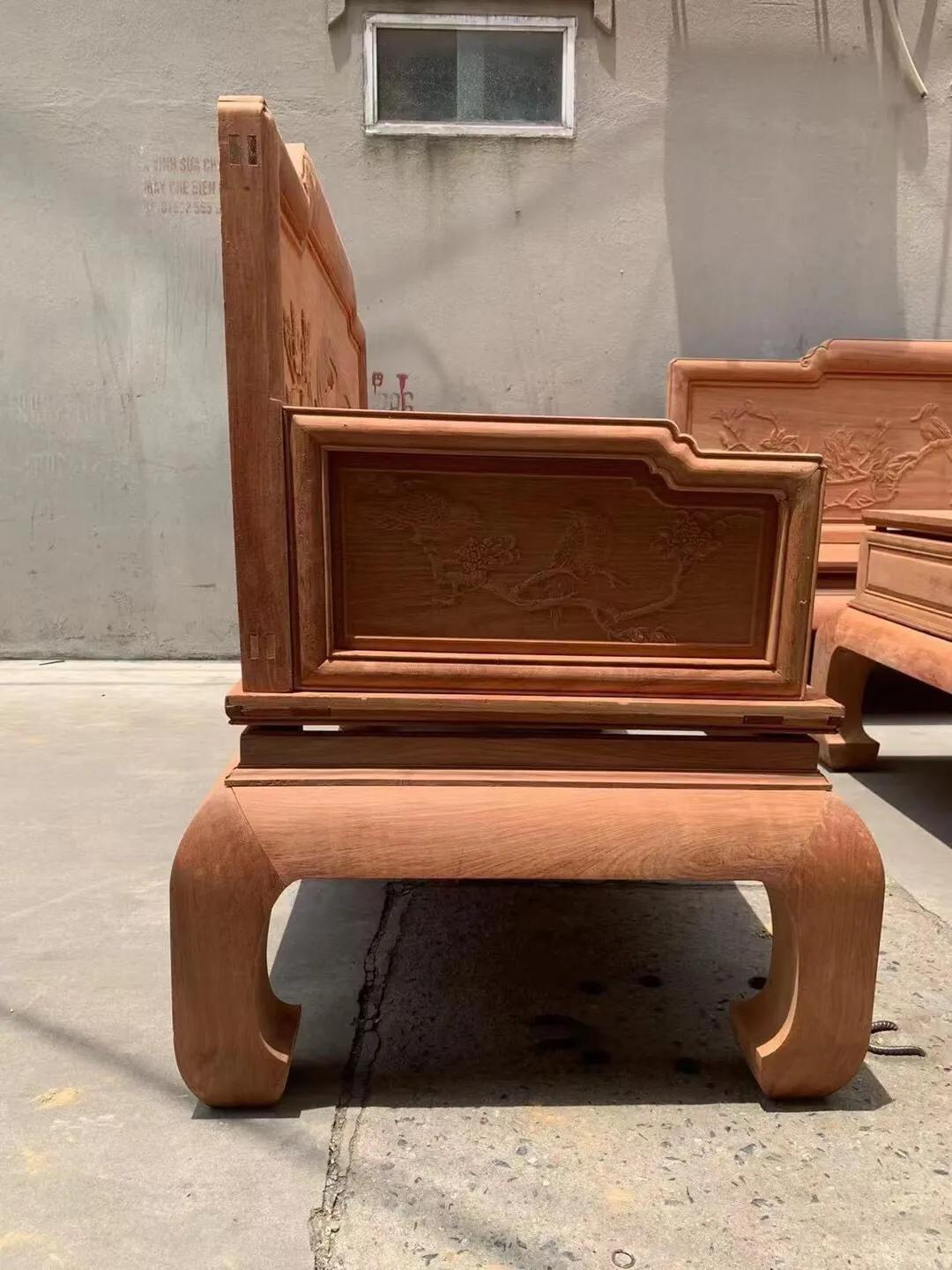 缅甸花梨大果紫檀宝座沙发组合,缅甸花梨生胚宝座六件套沙发