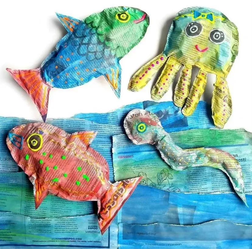 报纸小动物手工图片,纸箱画手工制作动物