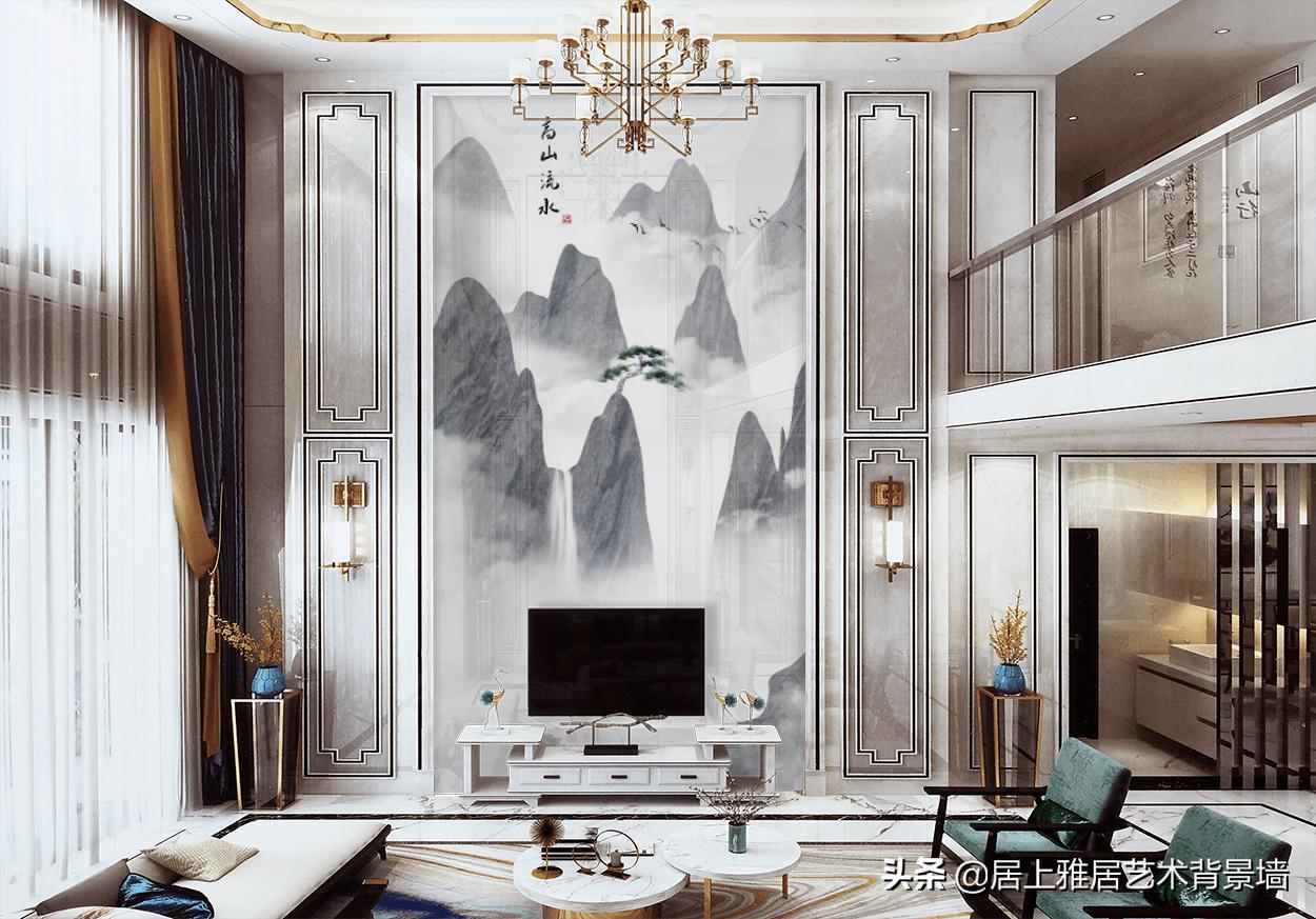 复式挑高沙发背景墙装饰画,自建房复式楼电视背景墙效果图