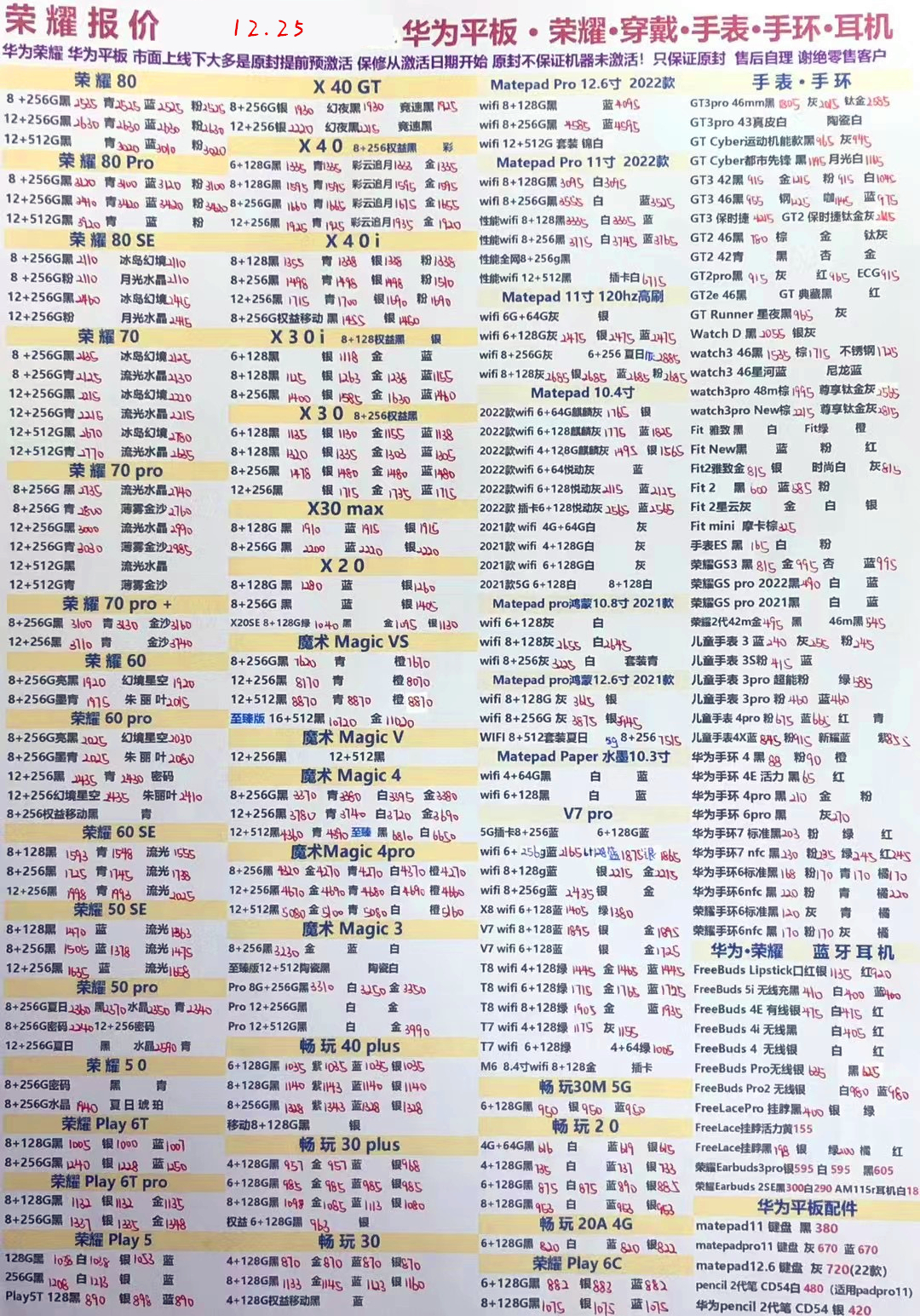 华强北二手手机报价单,华强北远望手机最新报价单