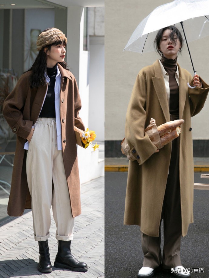 驼色长款大衣的各种搭配,驼色大衣的搭配推荐图片