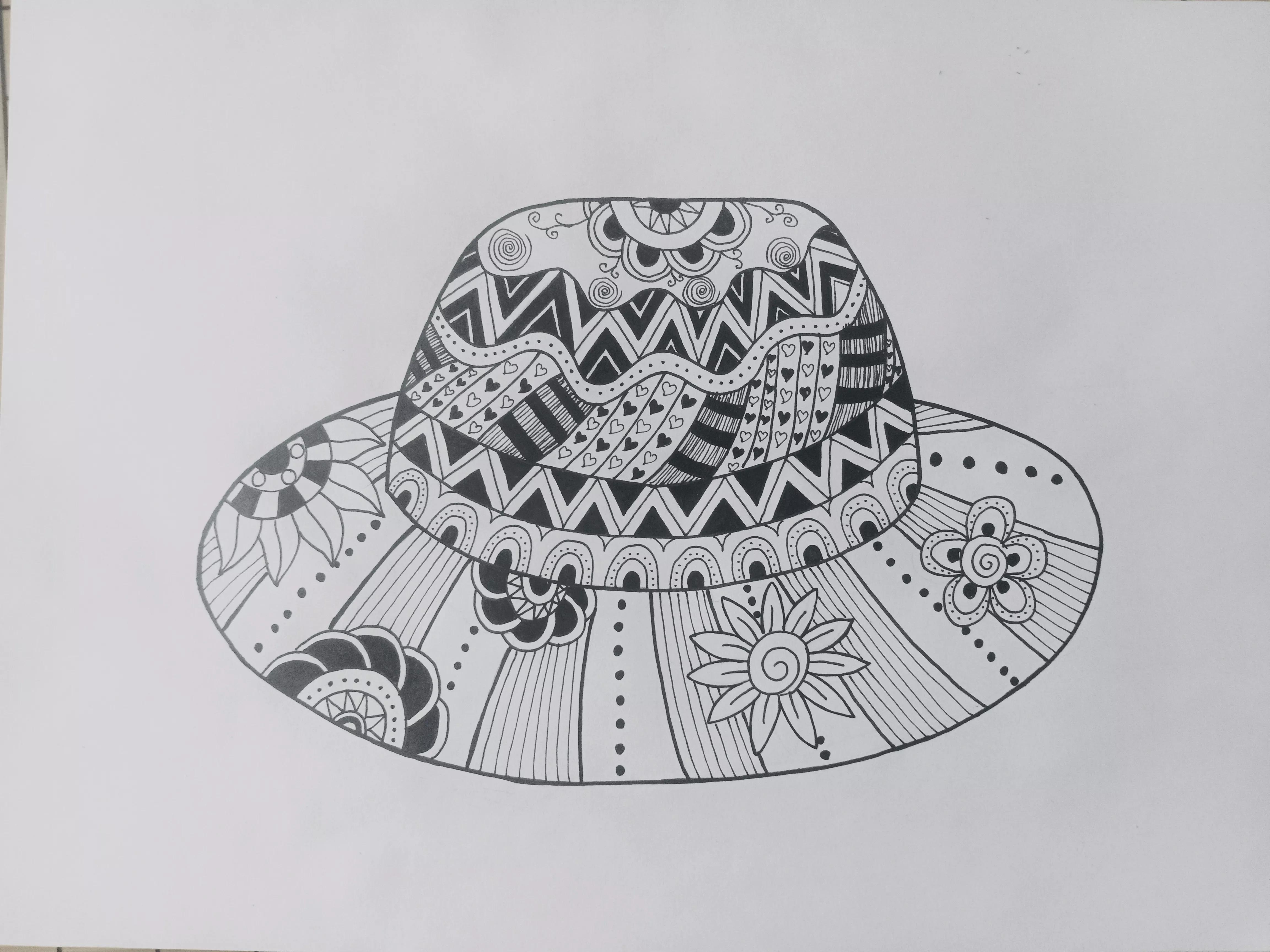 帽子线描创意画,帽子线描画装饰