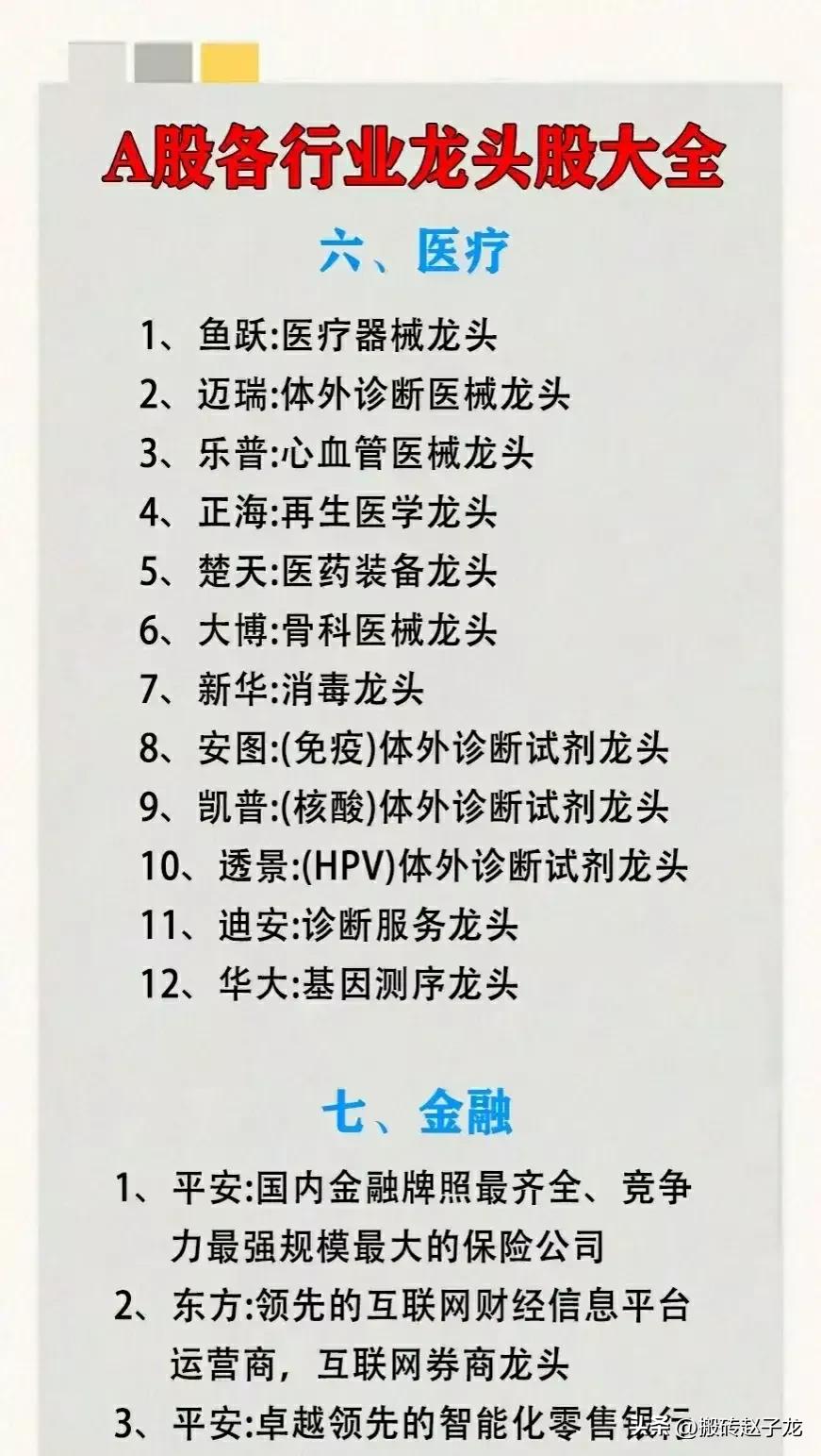 2024最新各行业龙头股一览表,2023年十大最具潜力龙头低价股