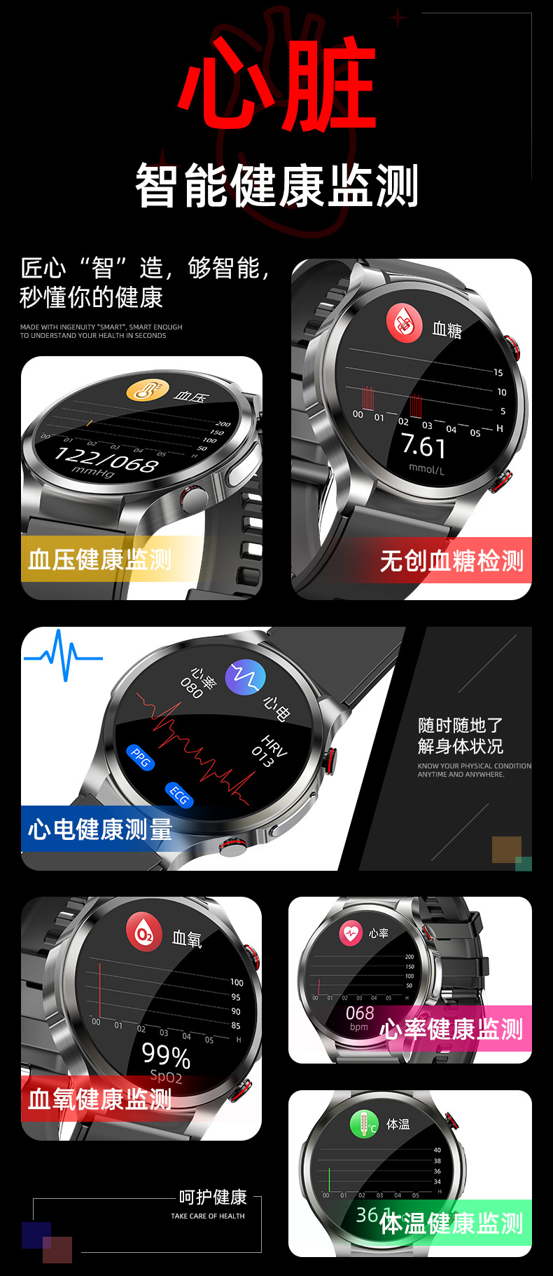 监测血压血糖智能手表价格,无创血糖血压智能手表哪个品牌好