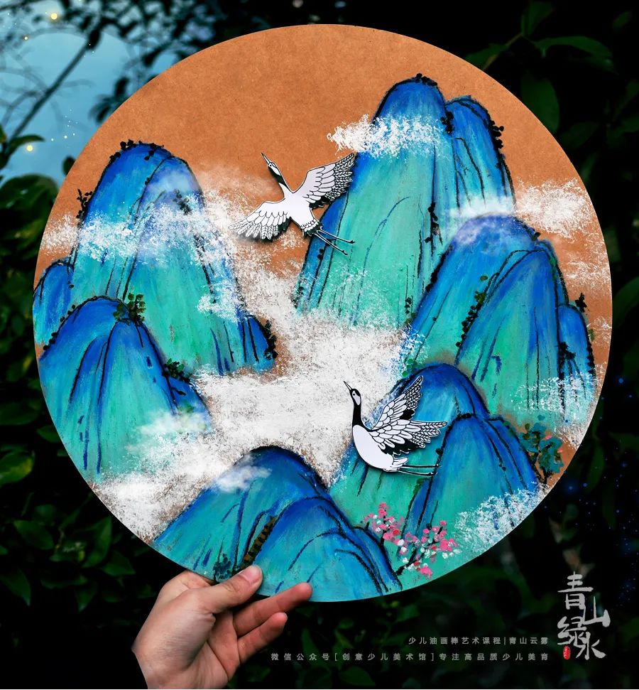 怎么用油画棒画千里江山图局部,千里江山图的河怎么用油画棒画