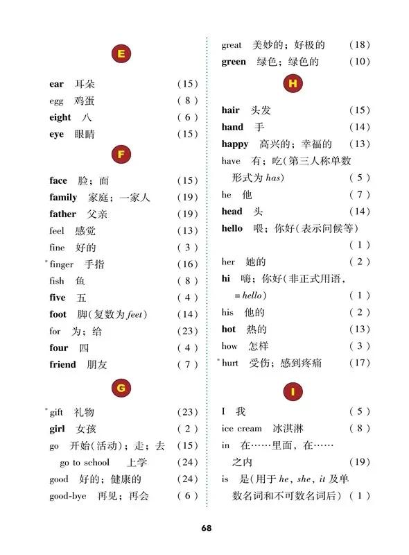 小学英语冀教版三年级上册单词表,小学英语冀教版三年级下册