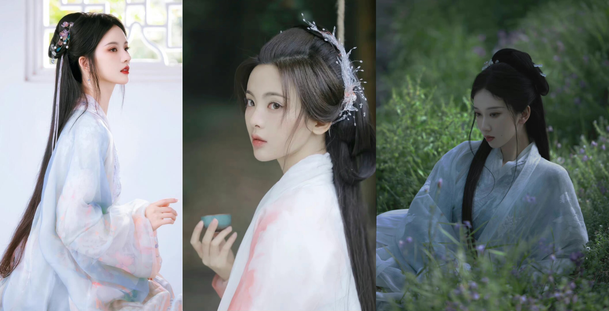 赵丽颖和白鹿同款发型,白鹿赵丽颖长月粉衣换脸造型对比