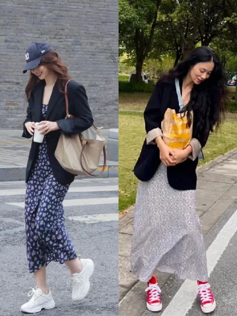 碎花连衣裙球鞋搭配图,日常碎花裙搭配什么鞋子好