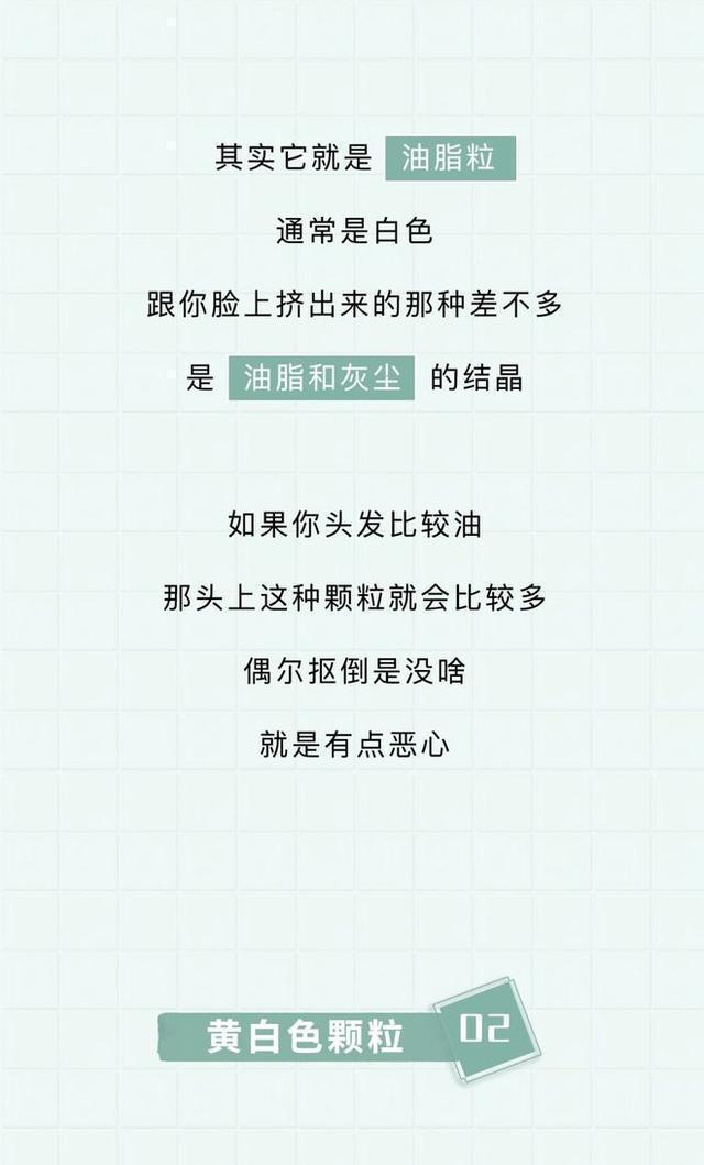 头皮上白色的颗粒是什么问题,头皮屑多是什么原因漫画