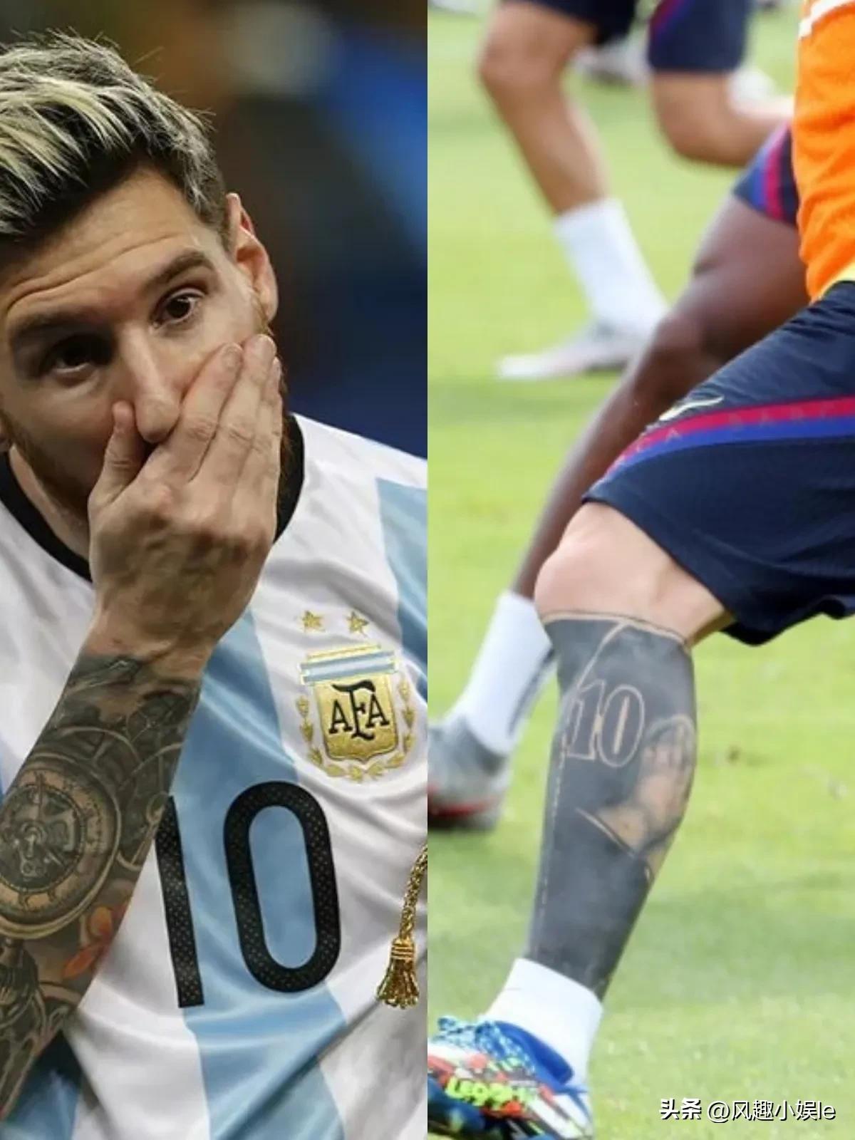 梅西年轻正面纹身图像,安东内拉和梅西的皇冠纹身