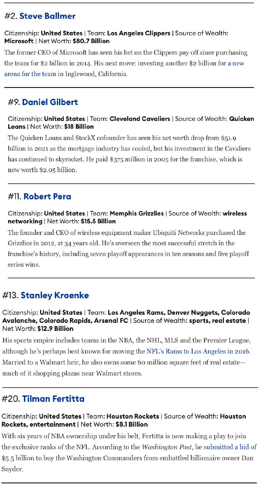 2023nba球队老板财富排名,nba掘金夺冠老板