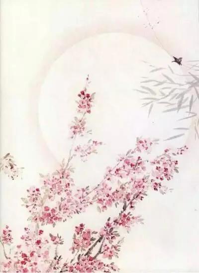 水边桃花月亮唯美图片,月亮竹影唯美图片