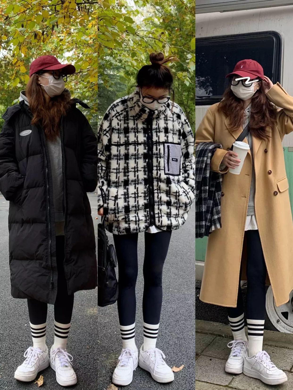 白色羽绒服搭配鲨鱼裤马丁靴 (长款羽绒服搭配鲨鱼裤烟管靴)