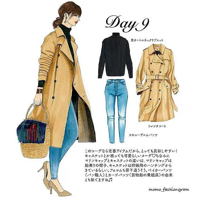 日本服装搭配手绘图,日本穿搭ins时尚博主手绘