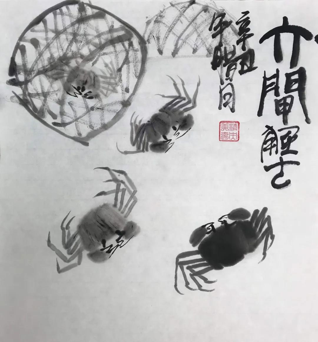 国画教程螃蟹的写意画法,写意国画熟螃蟹的画法步骤图片