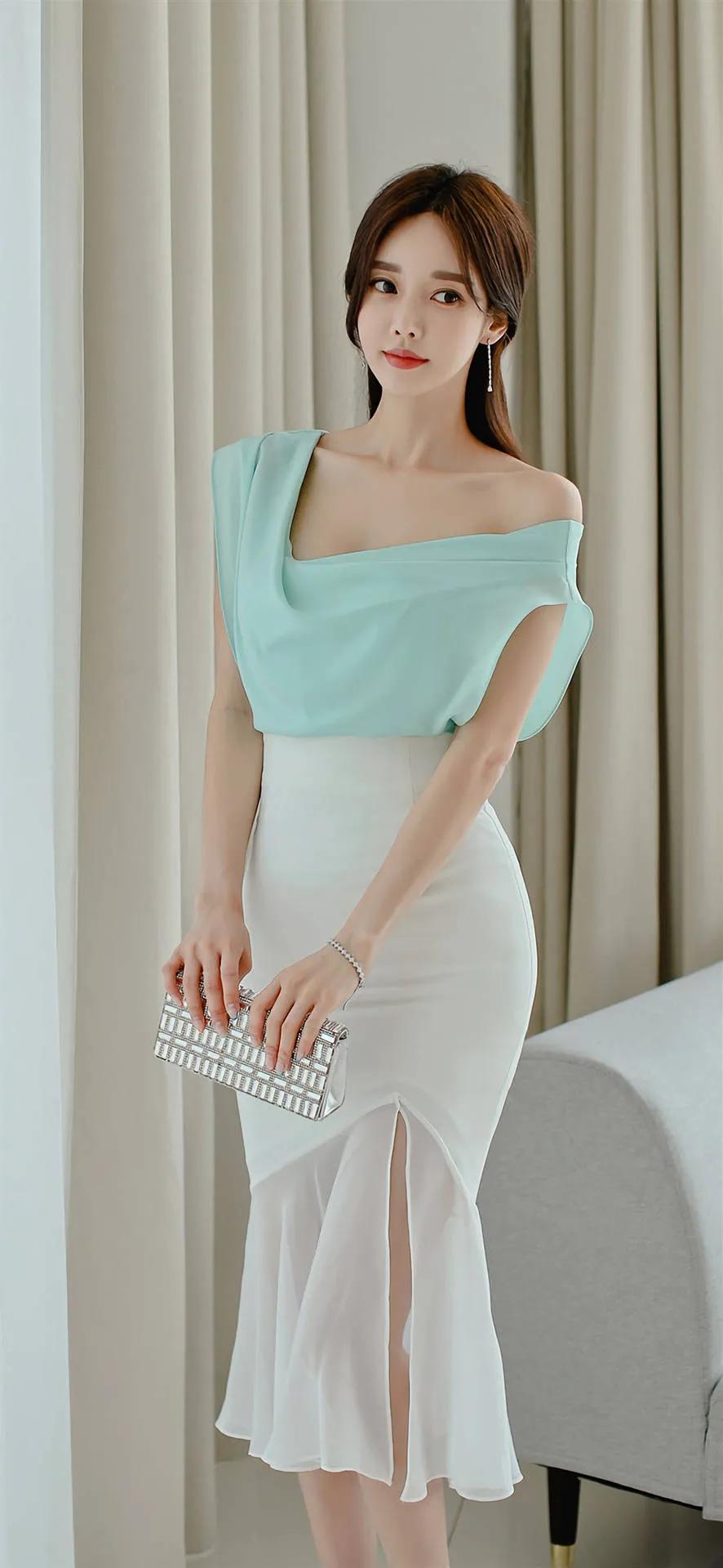 孙允珠夏日连衣裙图片,气质美女孙允珠露肩连衣裙装扮