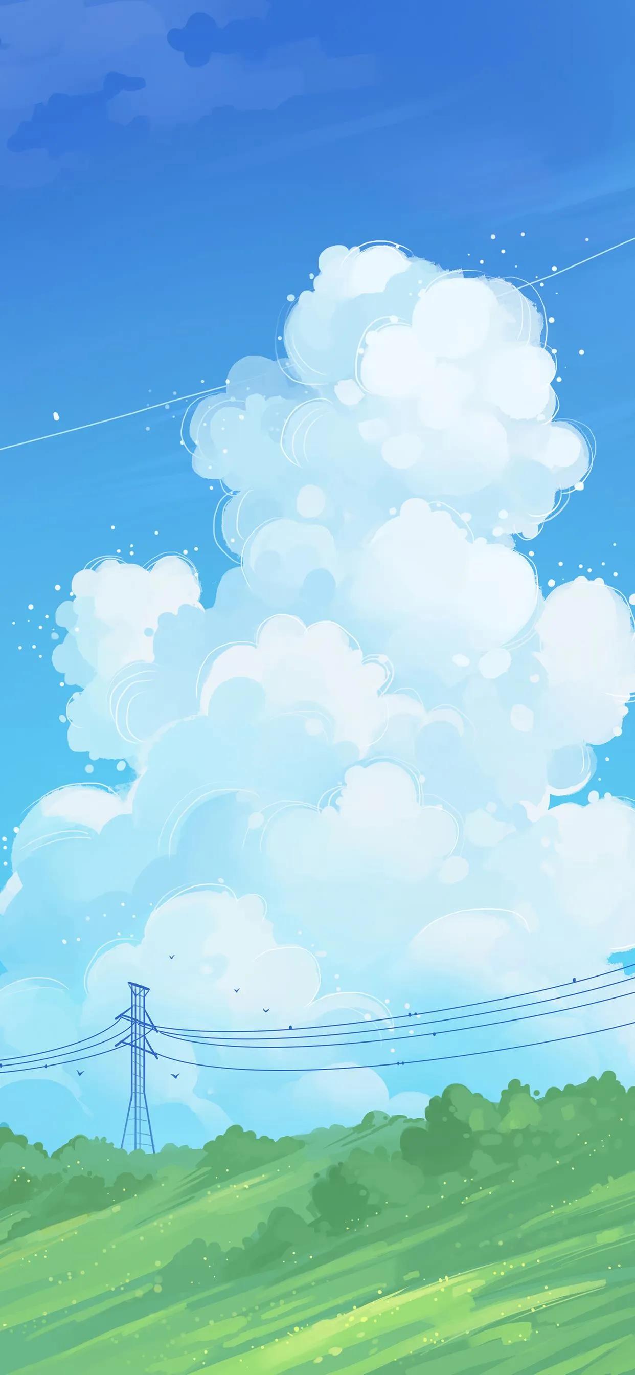 萌图100张可爱壁纸,春日海边小镇壁纸插画