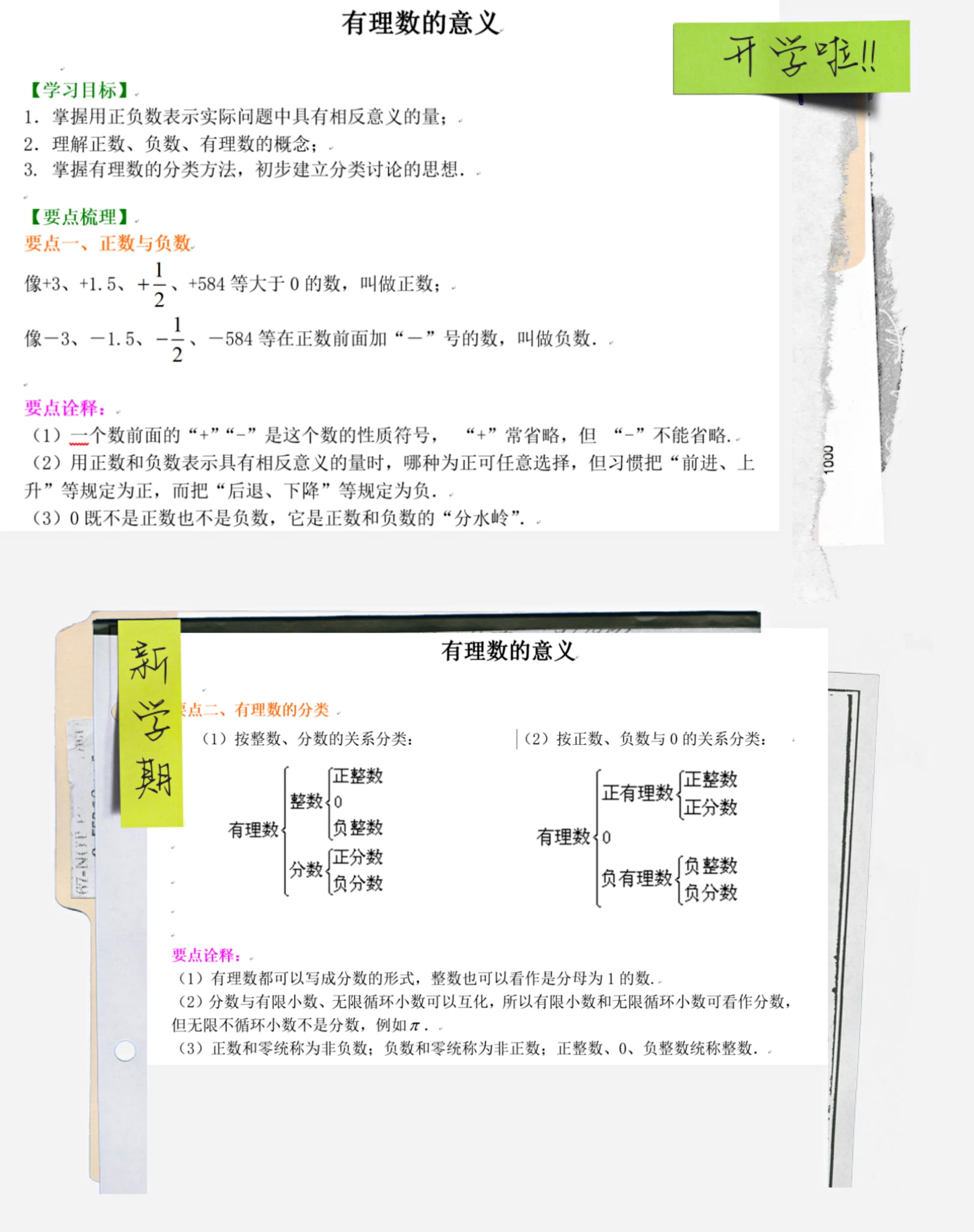 初一数学：第一单元巩固与复习-有理数数轴相反数