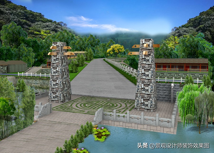 文化景区大门创意简单设计,小区景观大门口设计效果图