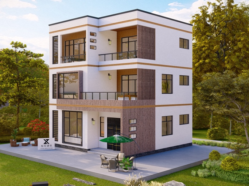 2021现代风三层别墅面宽9米x13米,三层自建房现代风100平