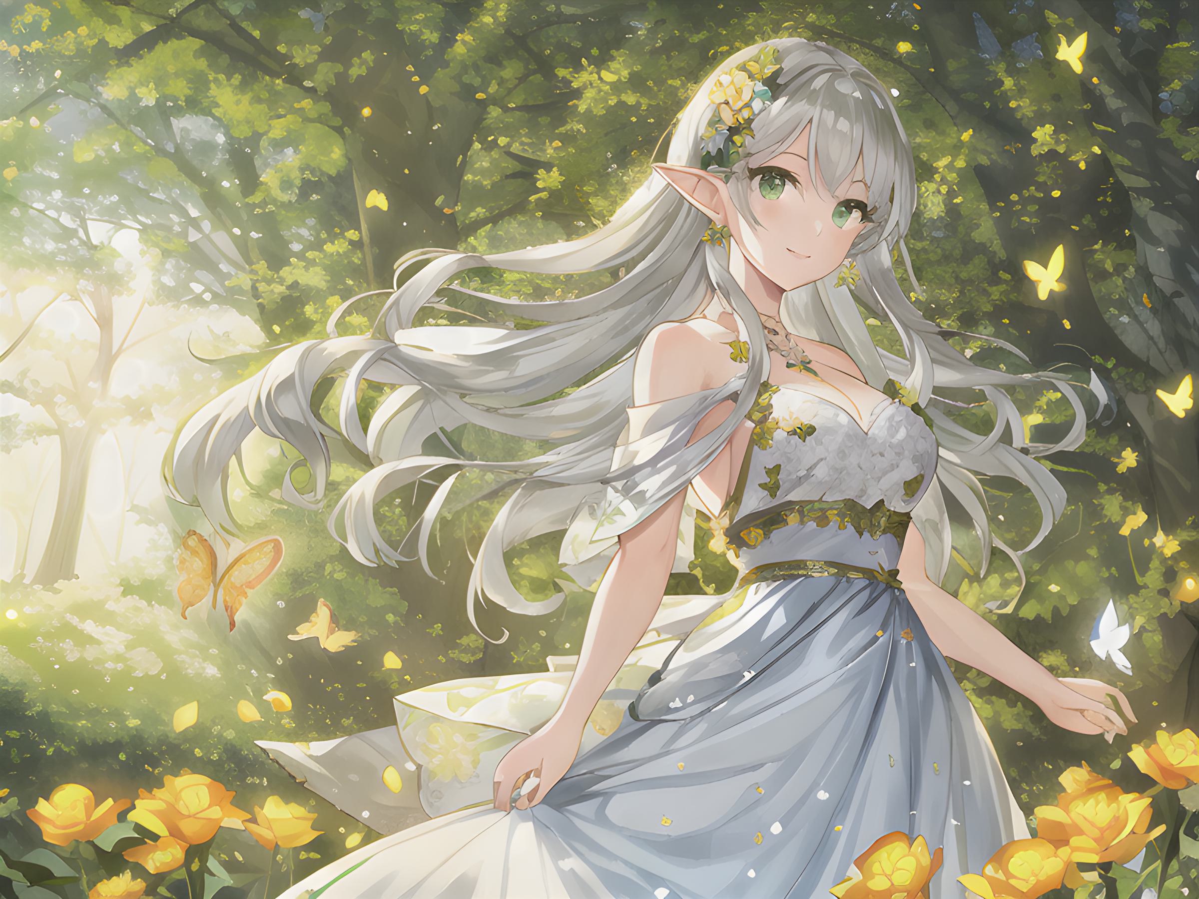 少女清新阳光二次元公主壁纸,森系精灵女神静态高清壁纸