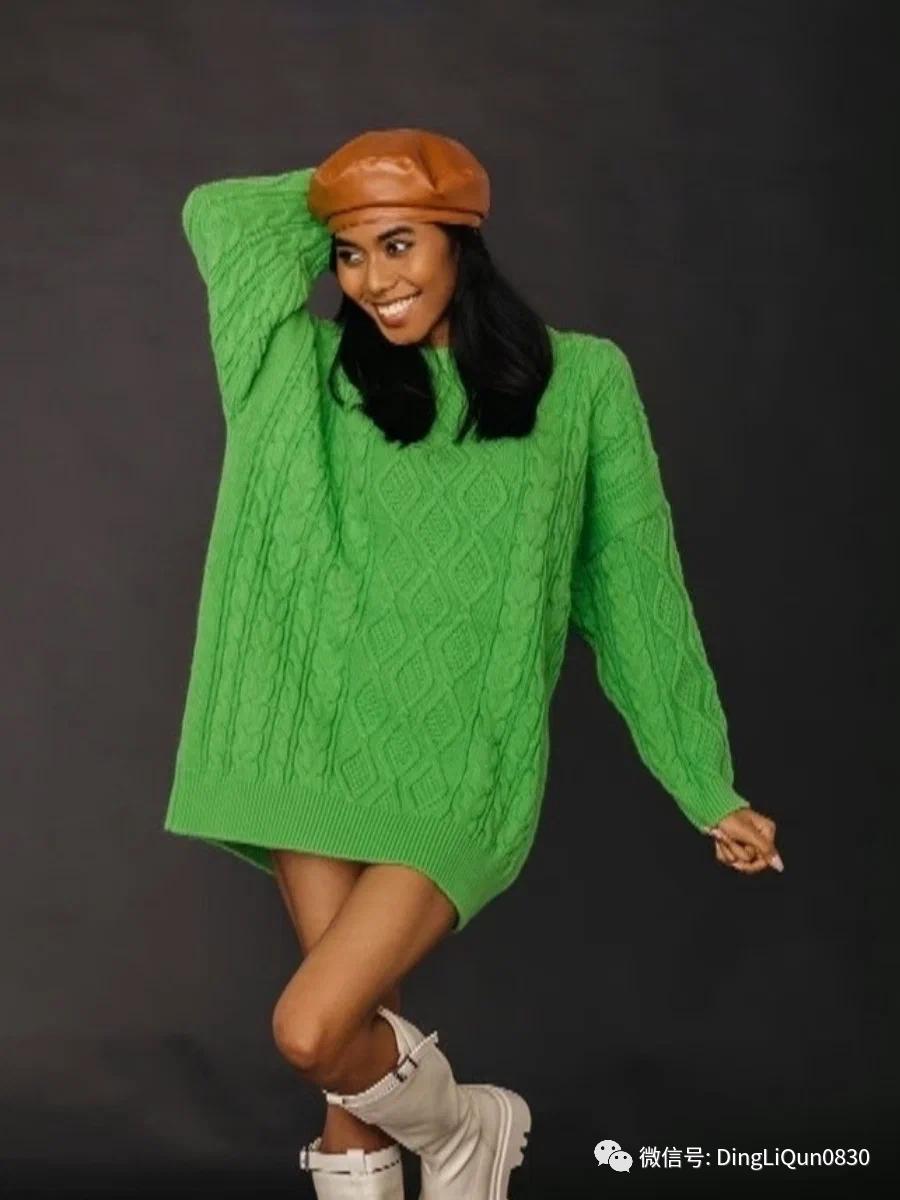 回形针织毛衣图解,绿色和白色最新双色毛衣花样图解