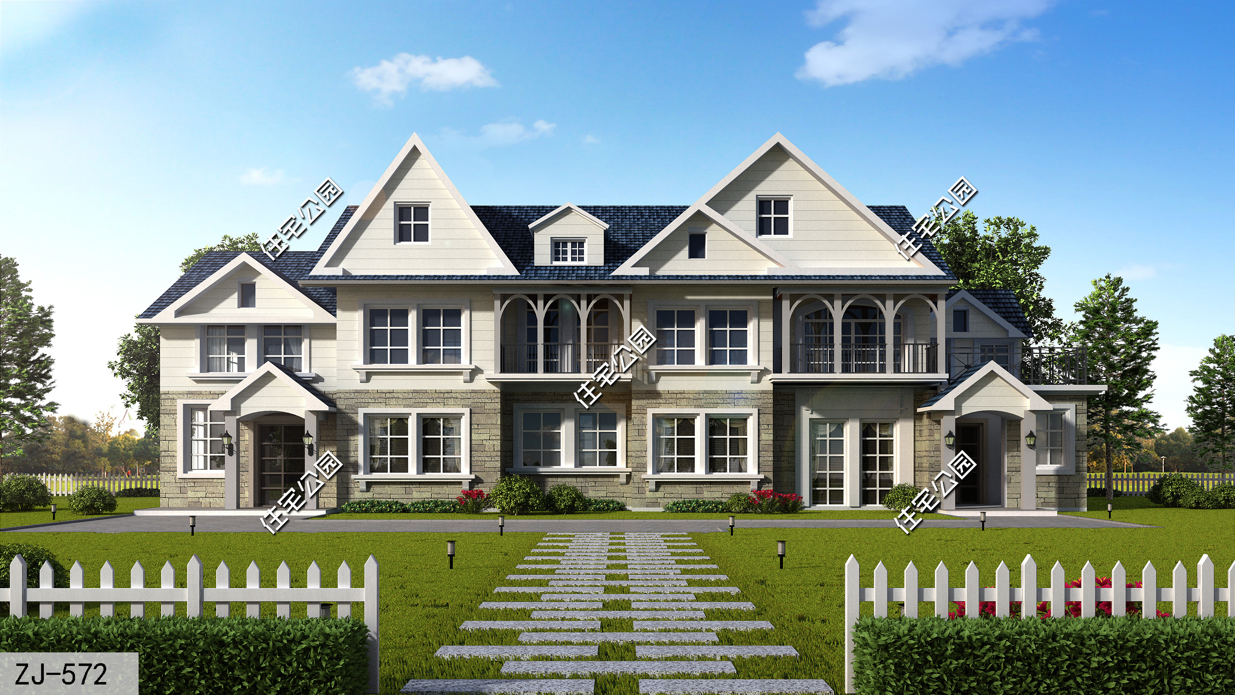 农村自建房二层对称小别墅外观图,开间12.8进深9.9二层别墅怎么设计