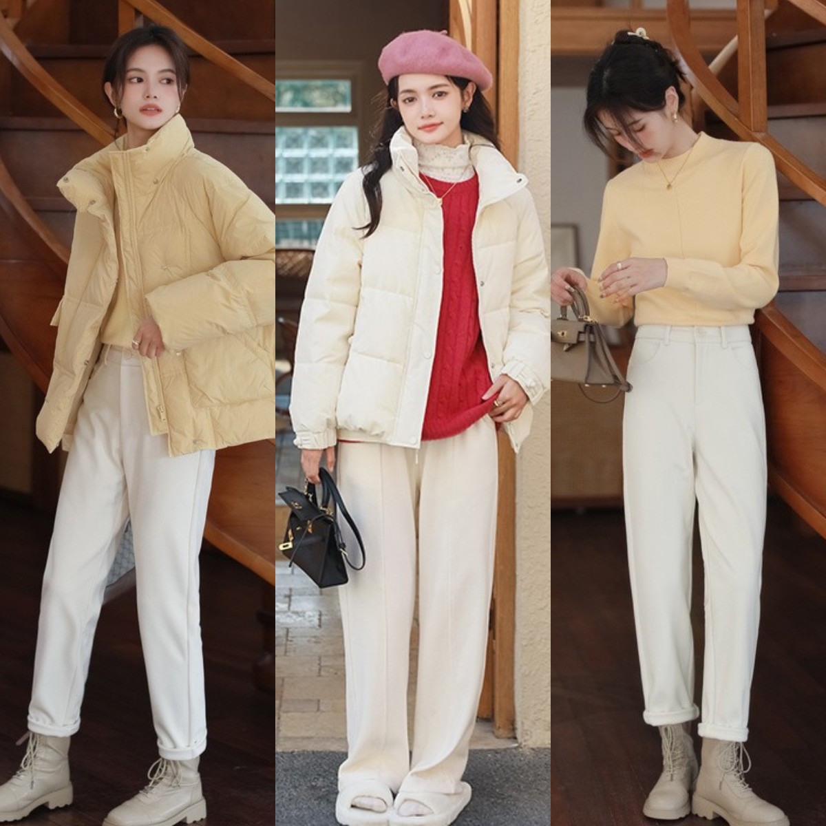 冬天白色裤子配什么颜色上衣好看,冬天穿的白色阔腿长裤配什么大衣