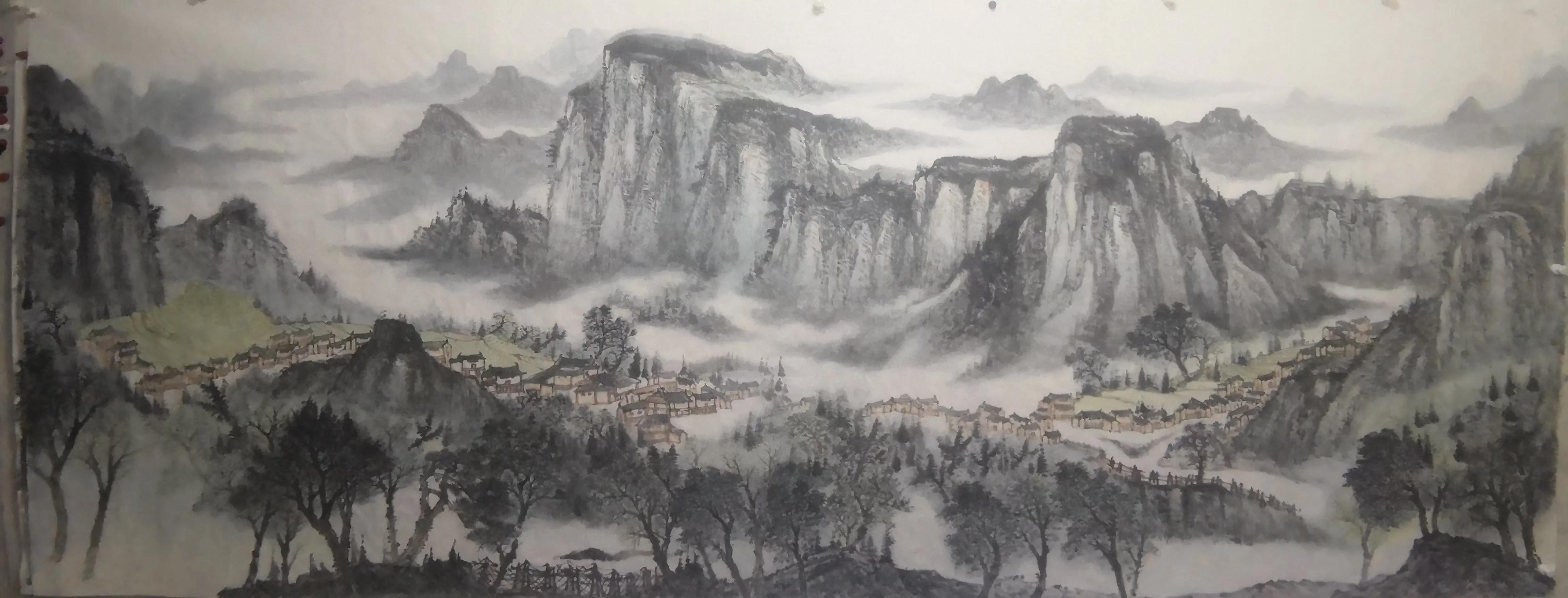 2019沙发背景墙山水画大全,山水画中式办公室客厅背景墙挂画