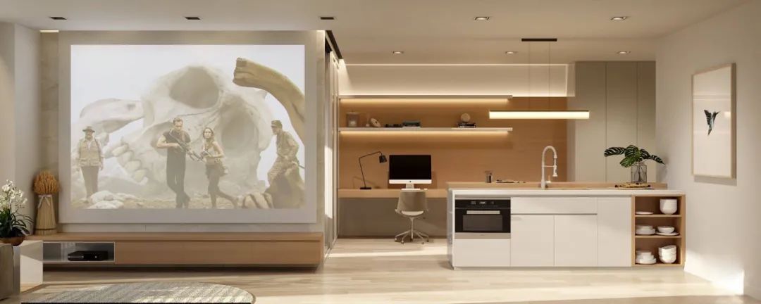 客厅背景墙收纳柜投影仪,50平米投影仪装修效果图大全