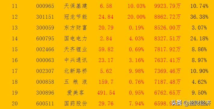 今日主力资金最大买入100股名单,开盘竞价主力资金净流入