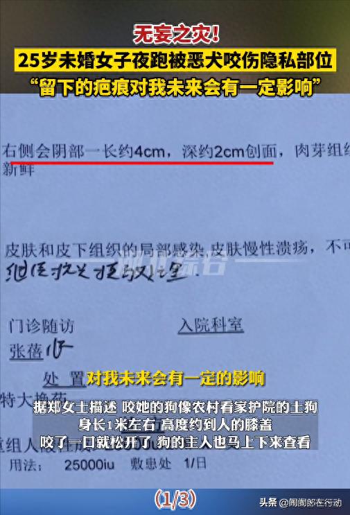 无妄之灾!未婚女子夜跑时被恶犬咬伤隐私部位,