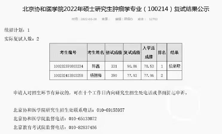 协和考研复试第一名被刷,考研初试多少分上北京协和医学院