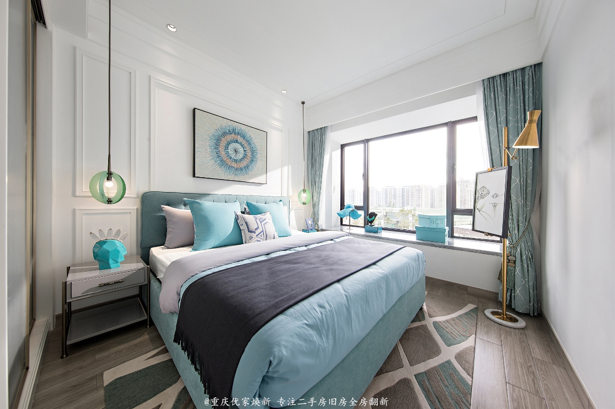 小户型南北通透现代简约装修,高层95.8平方简单现代装修风格