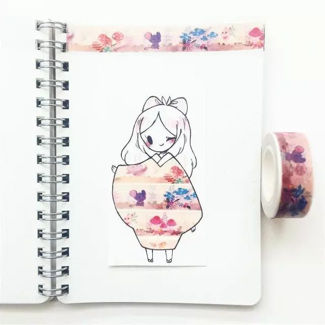 纸胶带做的小清新插画幼儿,胶带插画