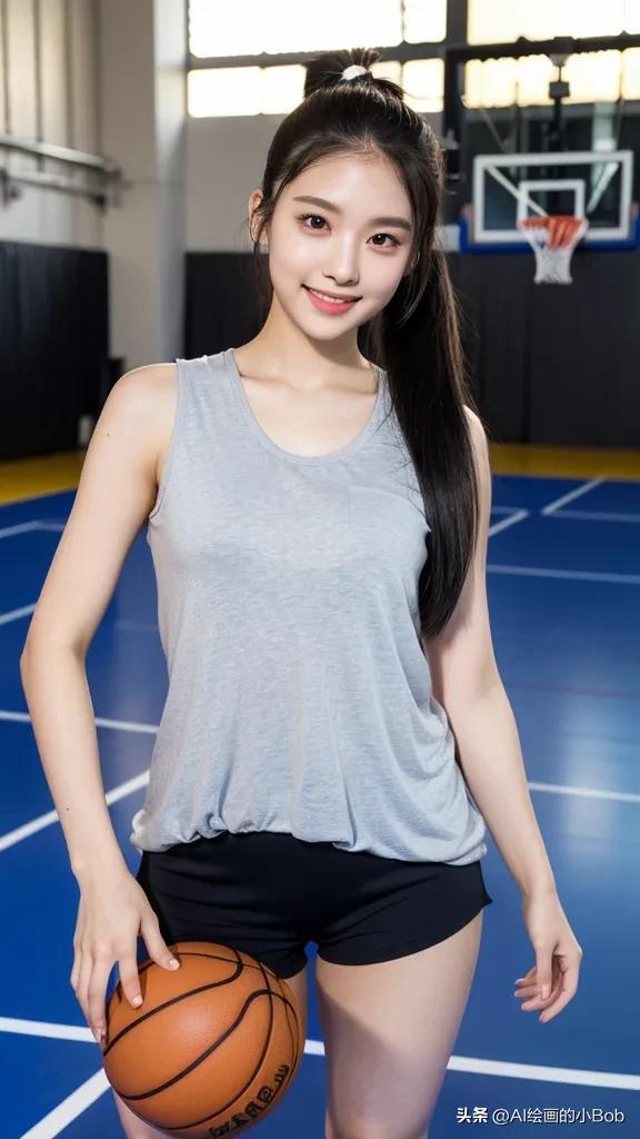 手中拿着篮球ai绘画,打篮球的男生和女生绘画教程