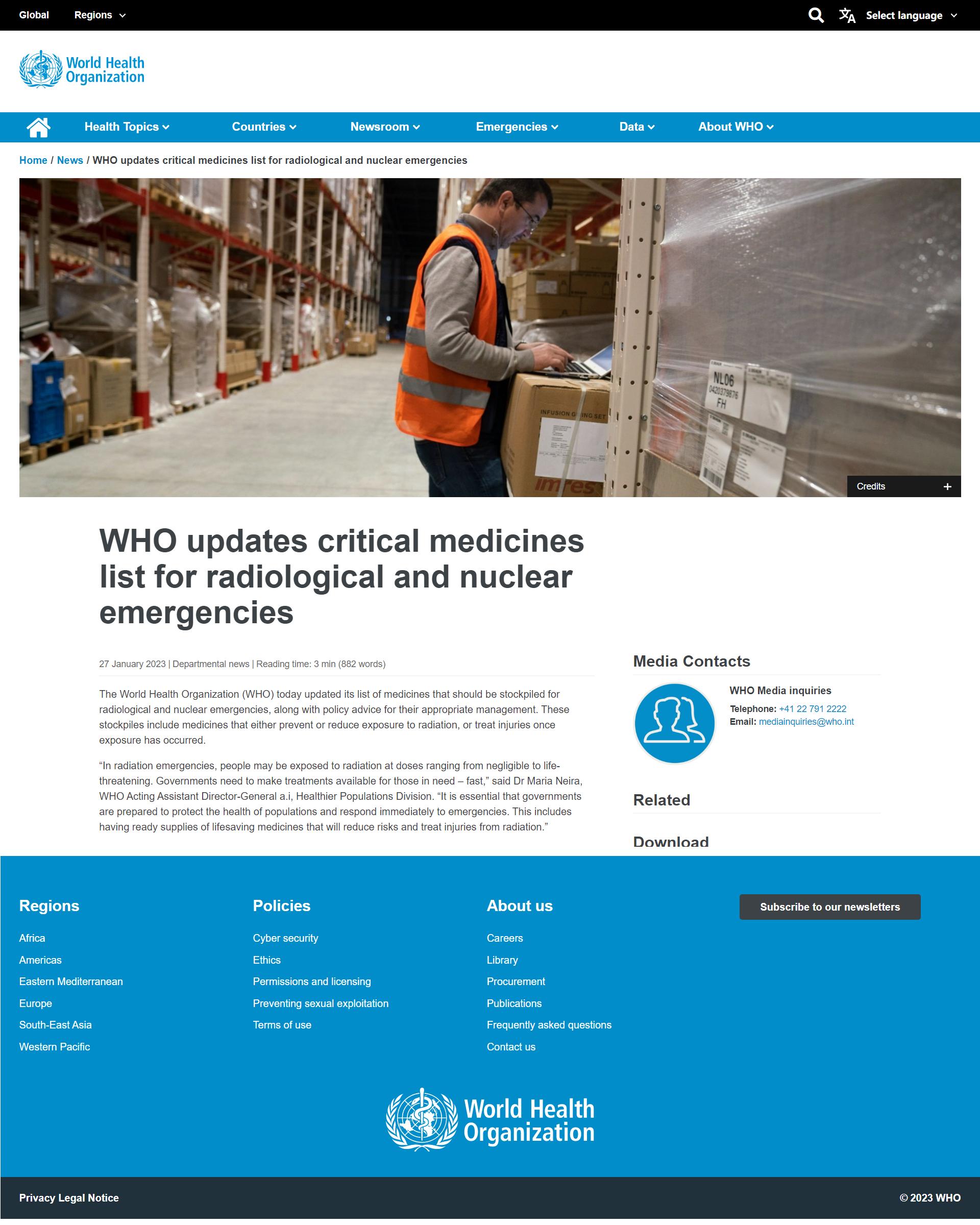 世卫组织最新发布核辐射,世卫组织突然发布核辐射药物清单