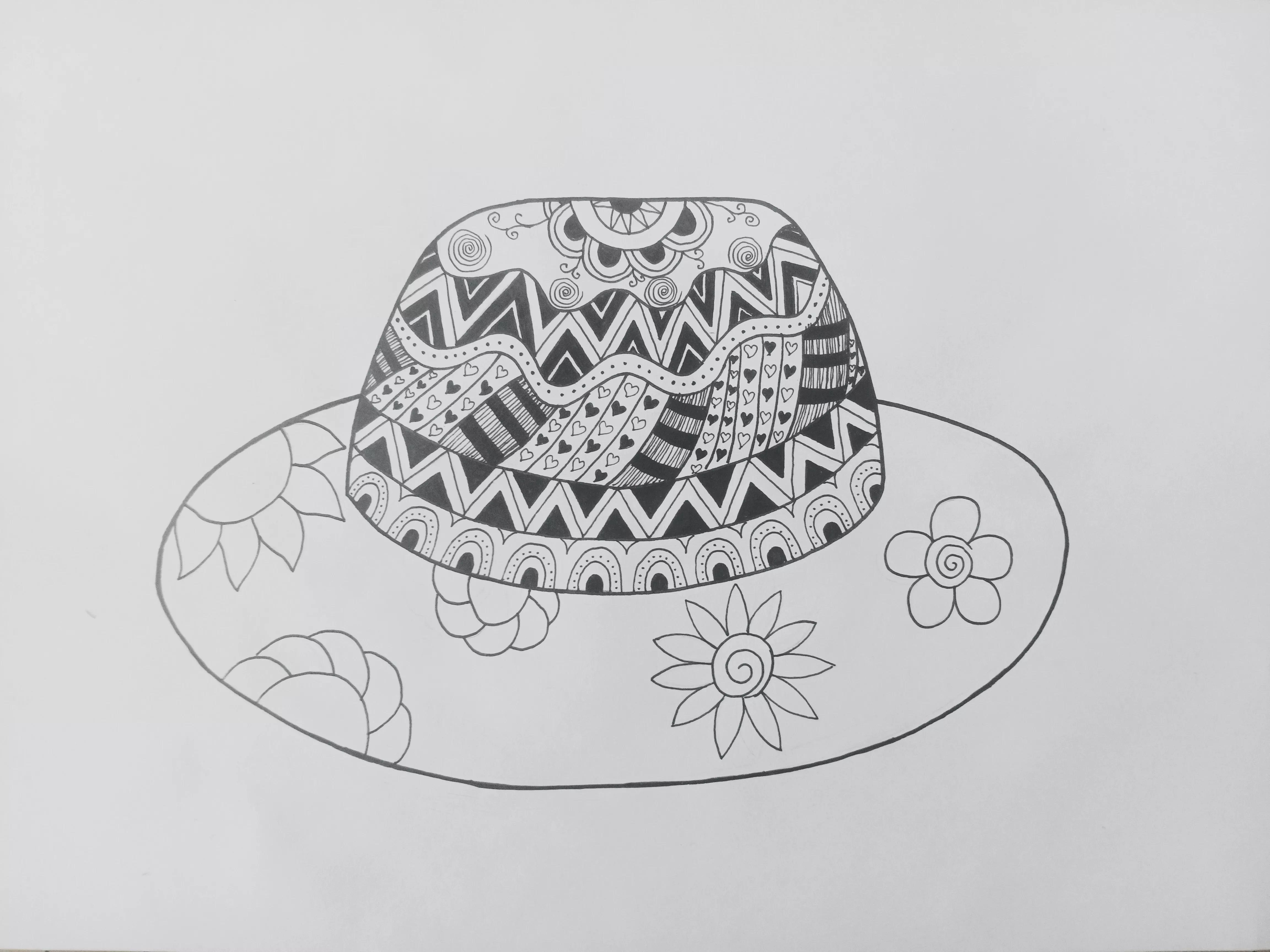 帽子线描创意画,帽子线描画装饰