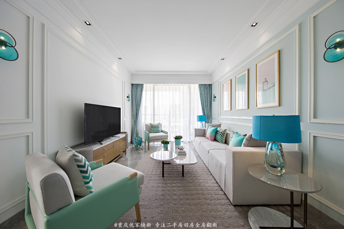 小户型南北通透现代简约装修,高层95.8平方简单现代装修风格