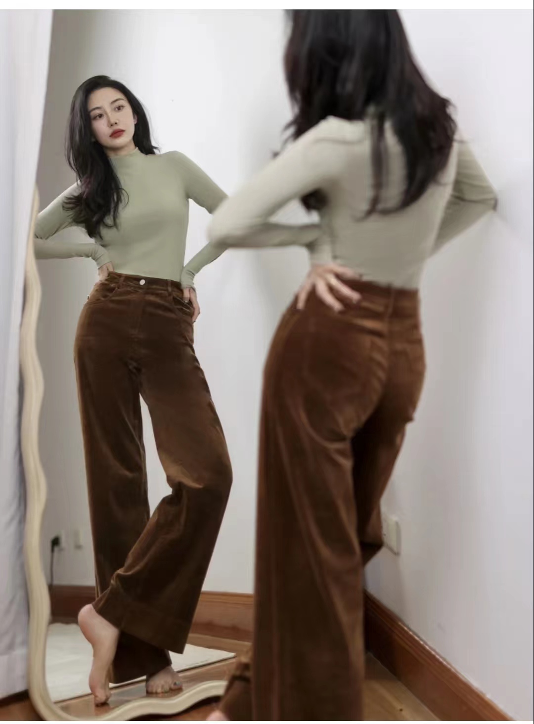 灯芯绒裤子冬季搭配高跟鞋好吗,灰色灯芯绒裤子搭配什么颜色上衣