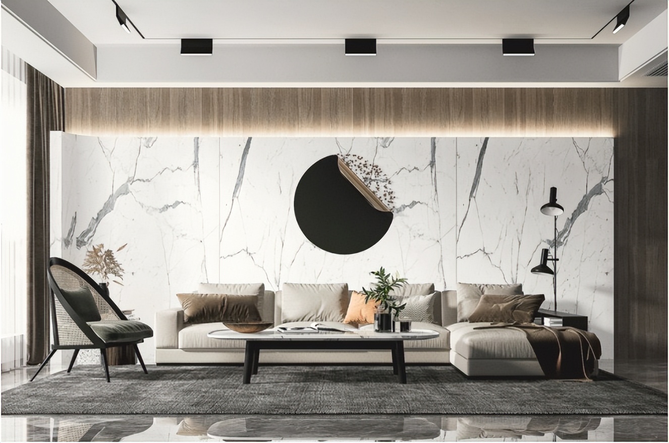 鹏基艺术石材:电视墙用岩板好还是石材好