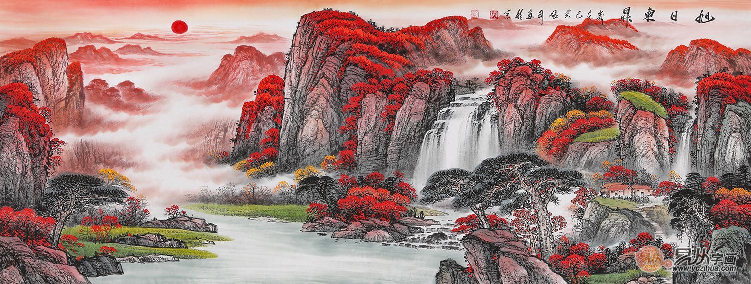 张利国画山水画作品,国画山水客厅字画办公室挂画